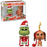 Grinch & Max Funko Pop from How the Grinch Stole Christmas shown both in and out of box