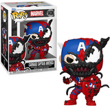 Carnage Captain America #1436 Funko Pop from Marvel shown both in and out of box