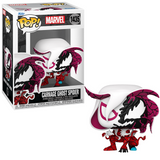 Carnage Ghost Spider #1435 Funko Pop from Marvel shown both in and out of box