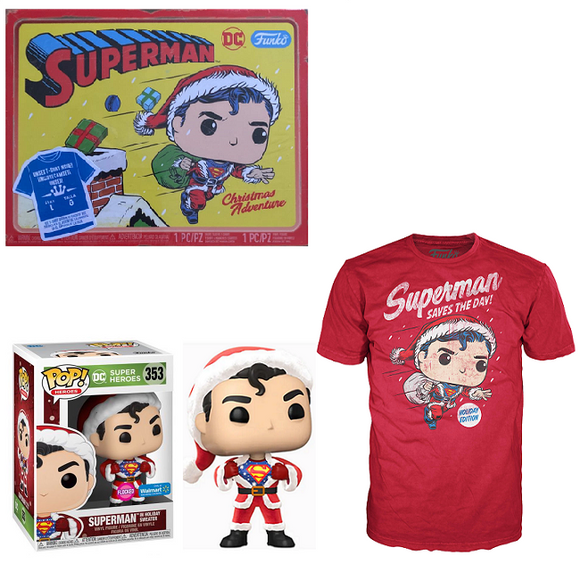 Superman In Holiday Sweater #353 - DC Supper Heroes Funko Pop! & Tee [Size Large]