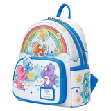 Side view of Loungefly Care Bears Rainbow Mini-Backpack showing straps and trim