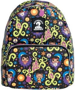 Front view of Funko Jimi Hendrix Mini Backpack Love & Flowers All Over Print with colorful design