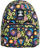 Front view of Funko Jimi Hendrix Mini Backpack Love & Flowers All Over Print with colorful design
