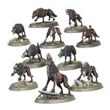 Painted example of Soulblight Gravelords Dire Wolves 91-45 miniatures (supplied unpainted)