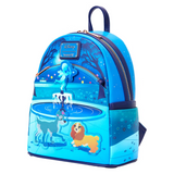Side view of Loungefly Lady and the Tramp 70th Anniversary Mini-Backpack showing straps and trim