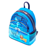 Top view of Loungefly Lady and the Tramp 70th Anniversary Mini-Backpack with zipper and handle