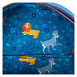 Inside liner of Loungefly Lady and the Tramp 70th Anniversary Mini-Backpack with themed Disney print