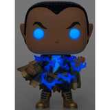 Black Adam #348 DC Super Heroes Funko Pop! out of box with black-and-gold suit and lightning effects and glow