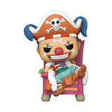Buggy the Clown #1740 One Piece Deluxe 2024 Fall Convention Exclusive Funko Pop! out of box seated on throne