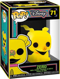 Zero #71 Funko Pop! Disney — Blacklight edition in retail display box, The Nightmare Before Christmas