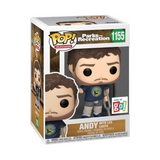 Andy With Leg Casts #1155 Parks and Rec Funko Pop Go Exclusive figure in box holding crutches wearing City of Pawnee shirt