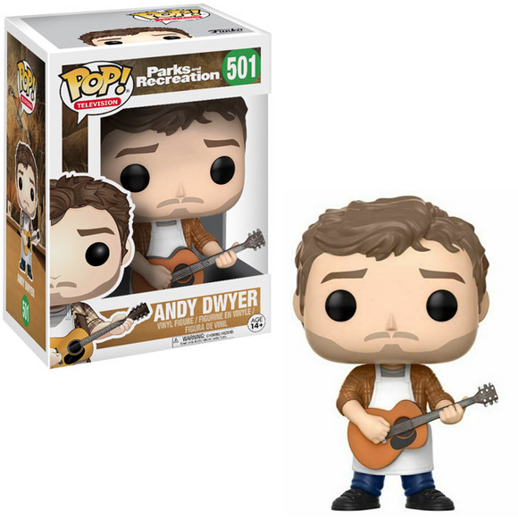 Andy Dwyer with Guitar and Apron #501 Parks and Recreation Funko Pop in box and out of box