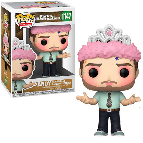 Andy as Princess Rainbow Sparkle #1147 Parks and Recreation Funko Pop figure with tiara and colorful details