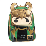 Loki Loungefly mini backpack EE Exclusive scepter cosplay green gold armor design front view