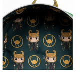 Loki Loungefly mini backpack EE Exclusive scepter cosplay green gold armor design inside liner