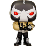 Bane #218 DC Super Heroes Funko Pop! out of box with black and white mask, red eyes, and classic outfit