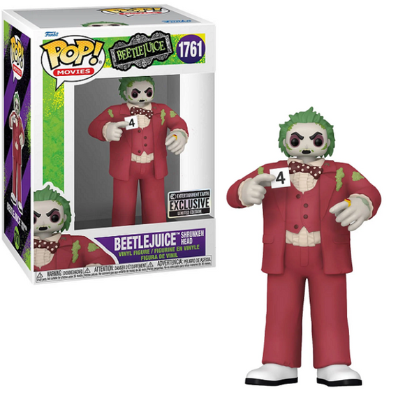 Beetlejuice Shrunken Head #1761 Funko Pop Movies EE Exclusive figure in and out of box