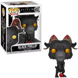 Black Phillip #612 The Witch Funko Pop! shown in and out of box with glowing eyes and red apple