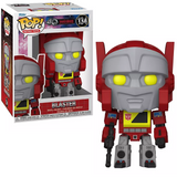 Blaster #134 Transformers G1 40th Funko Pop shown in and out of the box.
