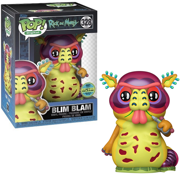 Blim Blam #328 Rick and Morty Funko Pop — Digital Release LE 1900, figure shown in-box and out-of-box