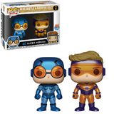 Blue Beetle & Booster Funko Pop PX Exclusive DC Super Heroes shown in box and out of box.