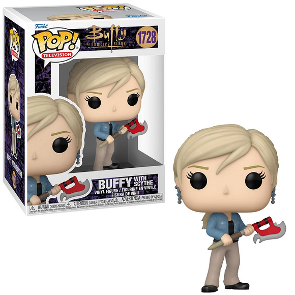 Buffy with Scythe #1728 - Buffy the Vampire Slayer Funko Pop! in box and out of box glam shot