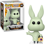 Bugs Bunny Ghost #1673 Looney Tunes Halloween Funko Pop shown in and out of the box.
