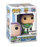 Buzz Lightyear Floating #536 Funko Pop displayed inside the box, front view