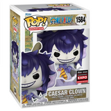 Caesar Clown #1584 One Piece Funko Pop! Animation 2024 Entertainment Expo Shared Exclusive figure inside display box.