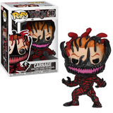 Carnage #367 Marvel Venom Funko Pop! with red and black symbiote tendrils in and out of box