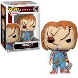 Chucky #1249 Bride of Chucky Funko Pop Movies figure in box and out of box with stitched face and Good Guys overalls