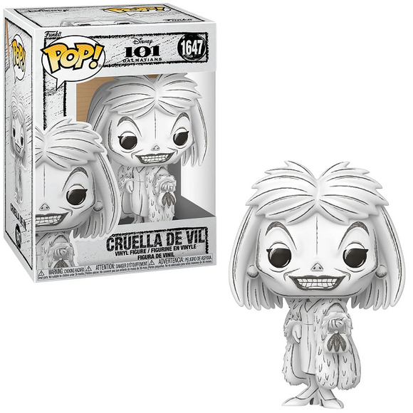 Cruella De Vil #1647 Disney Sketched 101 Dalmatians Funko Pop in box and out of box