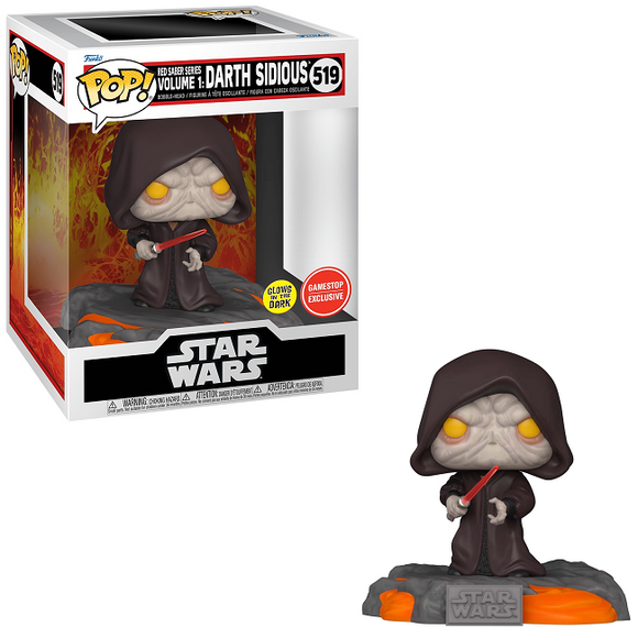 Darth Sidious #519 Star Wars Red Saber Series GITD Funko Pop GameStop Exclusive in deluxe 6 inch box in box and out of box