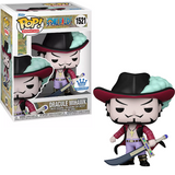Dracule Mihawk #1521 One Piece Funko Pop Funko Exclusive shown in and out of the box.