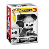 Firefighter Mickey #427 Funko Pop displayed inside the box, front view
