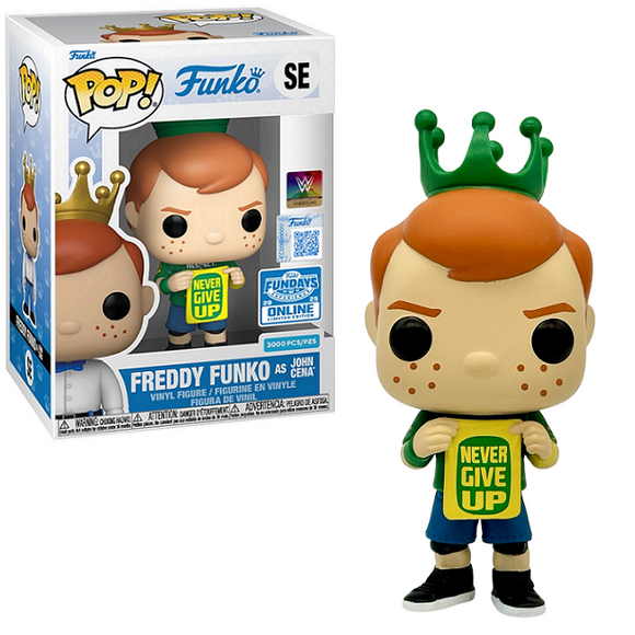 Freddy Funko as John Cena #SE Funko Pop — in box and out of box display