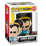 Gamer Mickey Sitting #515 Funko Pop displayed inside the box, front view