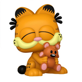 Garfield With Pooky #40 Garfield Funko Pop! Comics figure standing out of box holding Pooky the teddy bear.