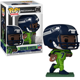 Geno Smith #255 Seahawks Funko Pop Football shown in and out of the box.