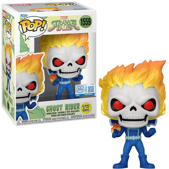 Ghost Rider #1559 - Marvel Strange Tales Funko Pop! [Gitd EE Exclusive] in box and out of box glam shot
