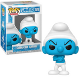 Grouchy Smurf #1518 Smurfs Funko Pop! TV figure shown in box and out of box.
