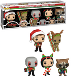 Guardians of the Galaxy Holiday Special Funko Pop 5-Pack Amazon Exclusive shown in box and out of box.