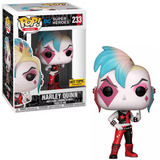 Harley Quinn #233 Funko Pop shown in and out of box, Hot Topic Exclusive