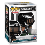 Jalen Hurts #240 Funko Pop! displayed inside the box, front view