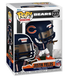Justin Fields #237 Funko Pop! displayed inside the box, front view