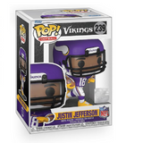 Justin Jefferson #239 Funko Pop! displayed inside the box, front view