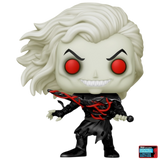 Knull #1551 Marvel Funko Pop! out of box with pale hair, red eyes, black armor, and red symbiote tendrils