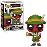 Lederhosen Deadpool #1341 Marvel Funko Pop shown in-box and out-of-box, front view