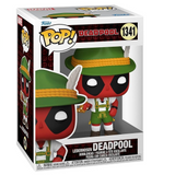 Lederhosen Deadpool #1341 Marvel Funko Pop displayed in box, front view