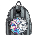 Wednesday Nevermore Loungefly mini backpack EE Exclusive gothic striped design front view